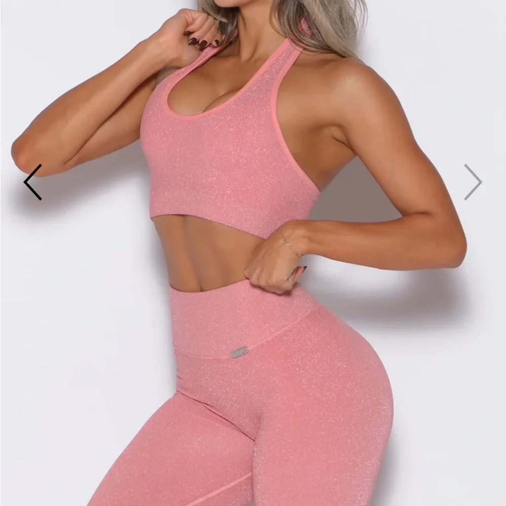 Bombshell Sportswear Pink Sparkle Sports Bra and Leggings Set - Picture 1 of 9
